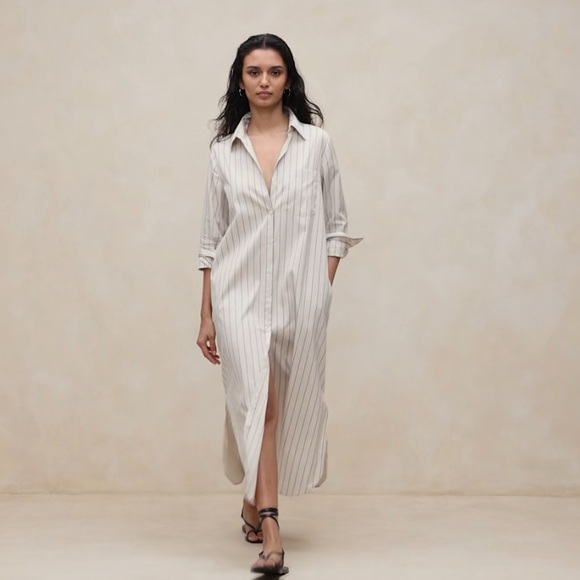 NWT BANANA REPUBLIC POPLIN MAXI SHIRTDRESS - Picture 4 of 7